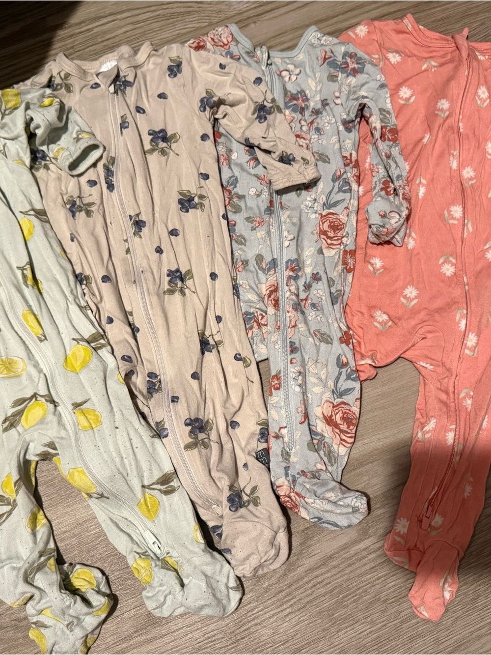 Soft Floral & Fruit Cotton Baby Footed Pajamas - Pink, Blue, Coral, Cream